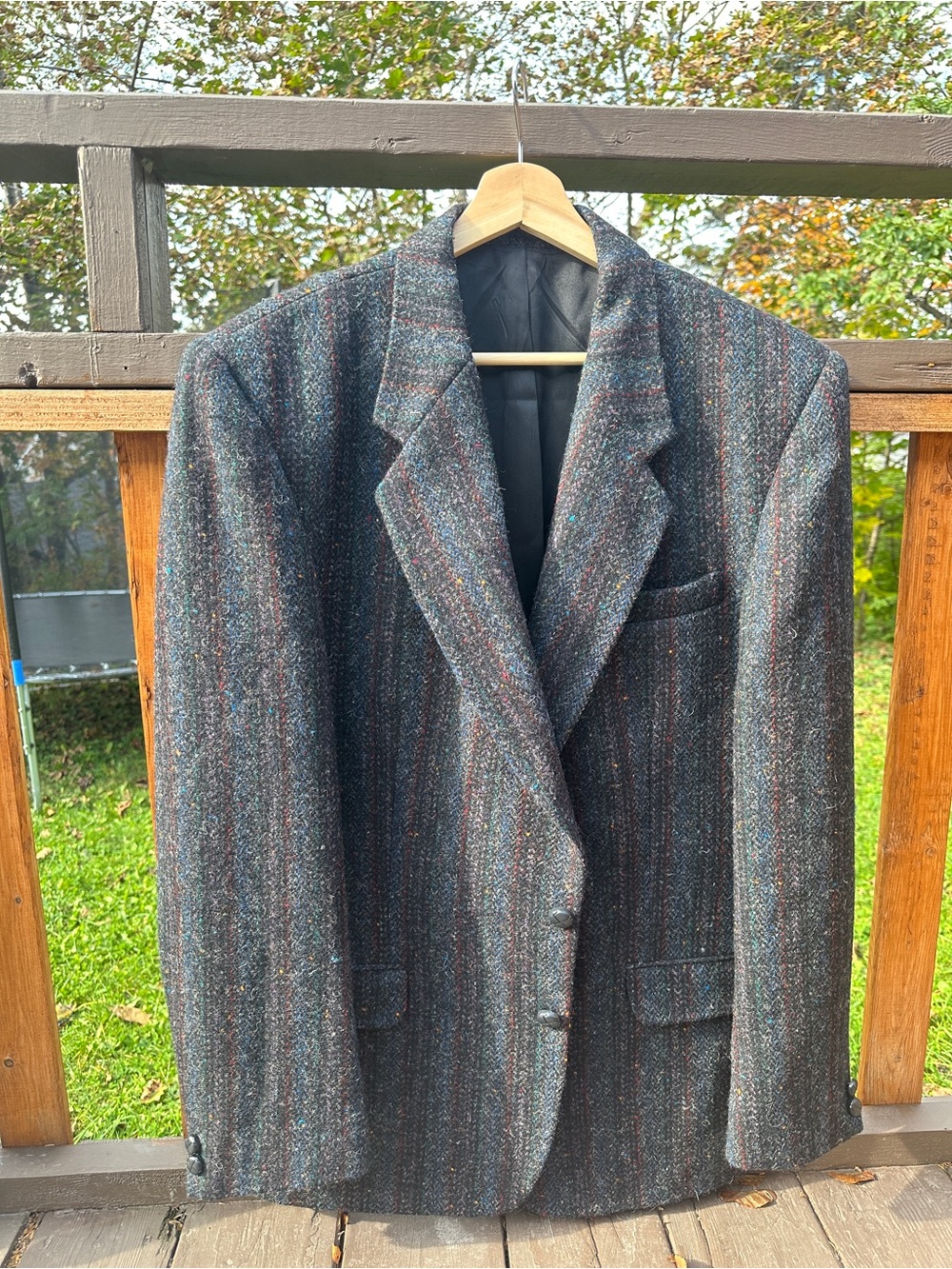 Men's Charcoal Multicolor Tweed Blazer - Classic Notch Lapel Harris tweed fabric